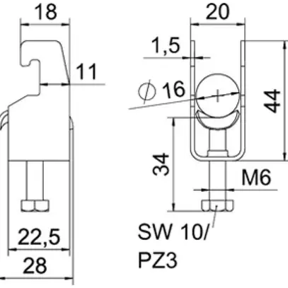 Brida rapida BET 2056 piede a U metallo 12…16mm 1×cavo acciaio Zn-cal-im 