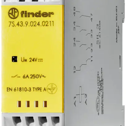 Relais de commutation AMD Finder 7S.43, 2F+1O(+1F) 6A/24VDC AgSnO2, SIL 3 