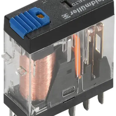 Relais WM, 24VDC, LED grün, Freilaufdiode, 2 Wechsler mit Prüftaste, 250VAC, 5A 