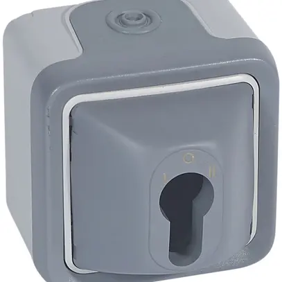 Interrupteur rotatif AP PLEXO 1-0-2 avec serrure de sûreté gris 