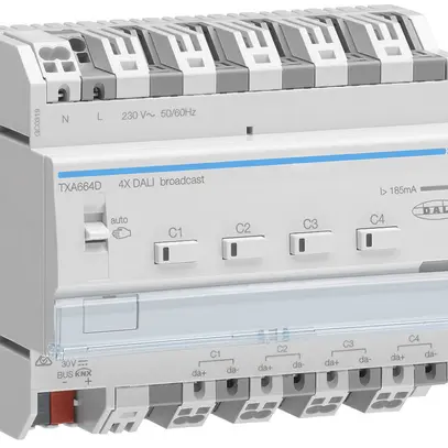 Actionneur-variateur AMD Hager TXA664D KNX easy 4×1…3W, 6UM, DALI, broadcast 