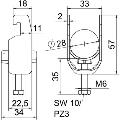 Schnellverleger BET 2056 U-Fuss Kunststoff 22…28mm 1×Kabel Aluminium 