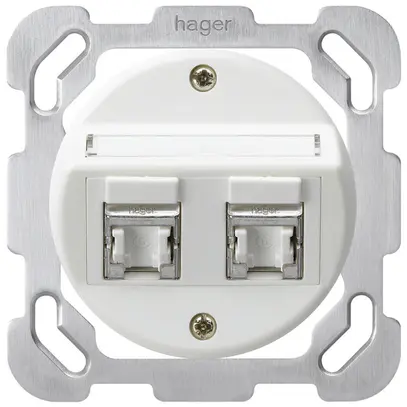 Inserto presa INC basico B cat.6 2×RJ45/s placca fissaggio uscita obliqua bianco 