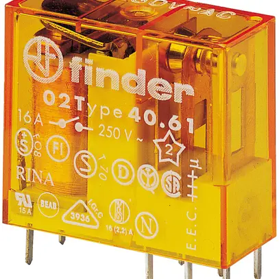 Relais de commutation Finder 40.61 1C 16A/230VAC AgCdO 28000Ω 1.2VA 5.0mm RT II 