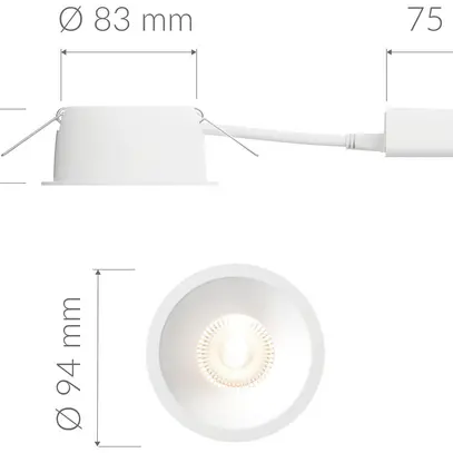 Downlight LED Plejd DWN-02-B 8W 515lm 2200…4000K IP44 VAR Ø94mm noir 