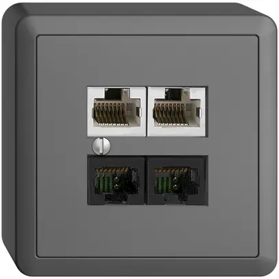 AP-Dose 4×RJ45 2×u/2×s EDIZIOdue dunkelgrau, R&M swissline NT 2ab 