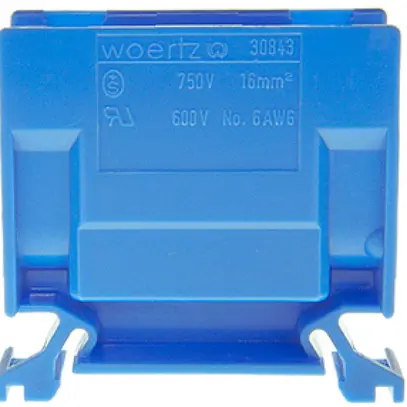 Morsetto di derivazione Woertz 6…16mm² 76A 750V vite 2×1 guida DIN 35mm bl 