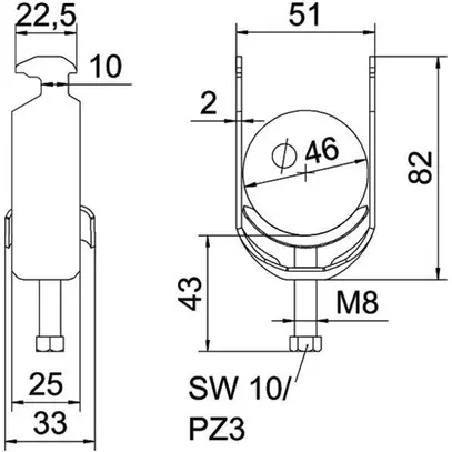 Fixation rapide BET 2056 pied à H métal 40…46mm 1×câble acier Zn-ch-im 