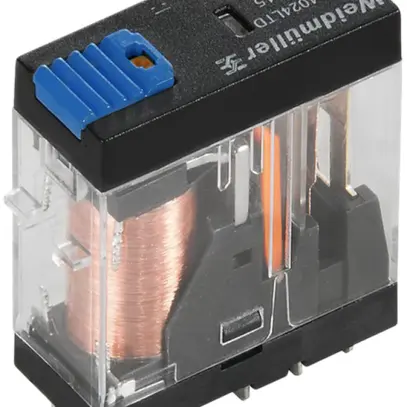 Relais WM, 24VDC, LED grün, Freilaufdiode, 1 Wechsler mit Prüftaste, 250VAC, 10A 