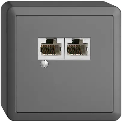 Scatola AP 2×RJ45/s 8P par.grigio scuro EDIZIOdue R&M swissline 