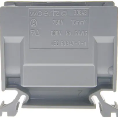 Abzweigklemme Woertz 6…16mm² 76A 750V Schraubanschluss 2×1 TH35 grau 