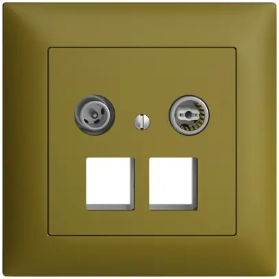 Prise multimédia 19dB ENC Edue FMI, prise d.passage, pour 2×RJ45 Keystone, olive 