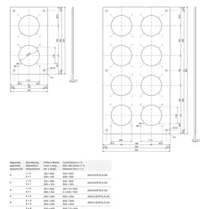 Plaque de montage ELEMENT SNAPFIX® 2×1 vertical 125×225mm aluminium 