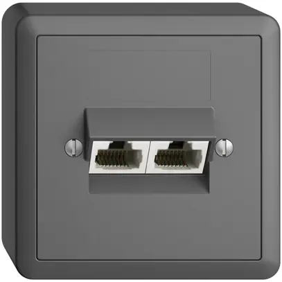 Presa AP 2×RJ45/u 8P sep.EDIZIOdue grigio scuro ITplus 