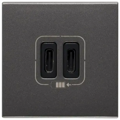 Presa di carica USB INS MOS 2×tipo-C, 3A 5V=15W, 2 moduli, magnesio 