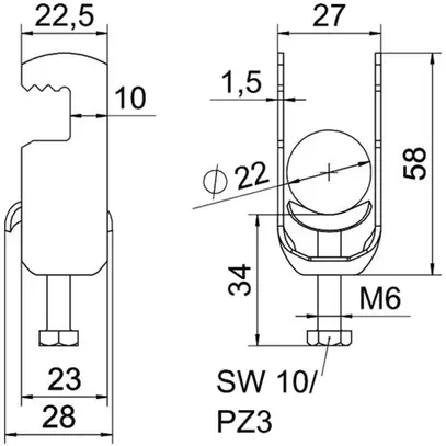 Schnellverleger BET 2056 F-Fuss Metall 16…22mm 1×Kabel Stahl tfZn 