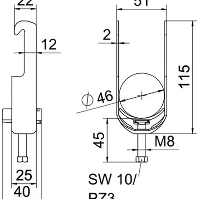 Brida rapida BET 2056 piede a W materia sintetica 40…46mm 1×cavo alluminio 