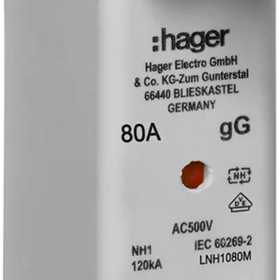 Fusible HPC Hager DIN1c 500VAC 80A gG/gL avertisseur double antirouille 