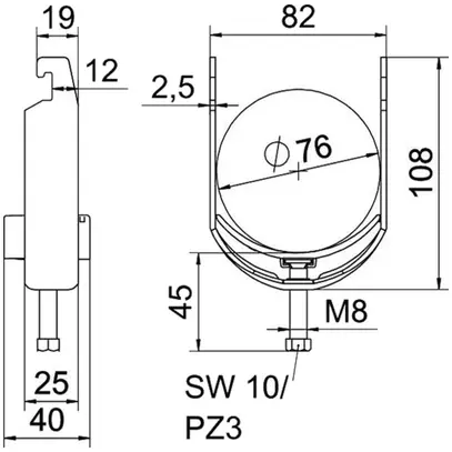 Schnellverleger BET 2056 U-Fuss Kunststoff 70…76mm 1×Kabel A2 1.4301 