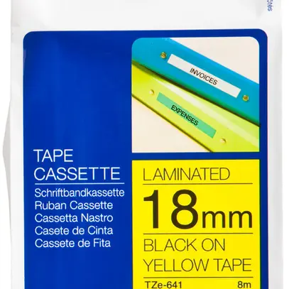 Cassette ruban Brother TZe-641 18mm×8m, jaune/noir 