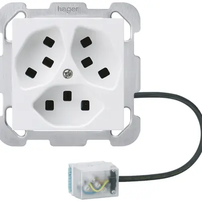 Presa INS Hager kallysto, 3×T23, con adattatore Power L1, K, bianco ultra 