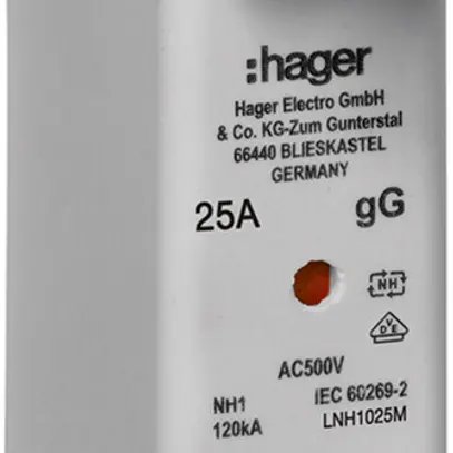 Fusibile HPC Hager DIN1c 500VAC 25A gG/gL segnalatore doppio antiruggine 
