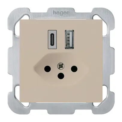 Prise de charge USB ENC kallysto 18W PD 1×type A 1×type C T13 plaque fix. beige 
