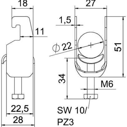 Fixation rapide BET 2056 pied à U métal 16…22mm 1×câble acier Zn-ch-im 