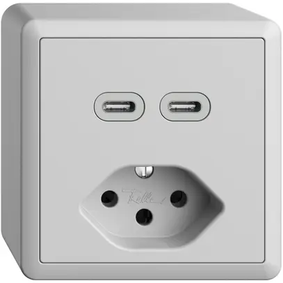 AP-Steckdose USB 2×Typ C + Typ 13 Feller EDIZIOdue FX54 230V 3000mA hellgrau 