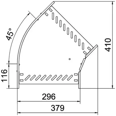 Coude BET RB 45° 60×300mm acier zingué en continu 