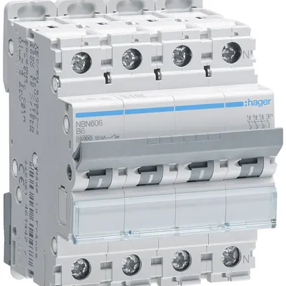 Disjoncteur Hager MCB 3P+N 415V type B 6A Icn 10kA Icu 15 kA 4UM 