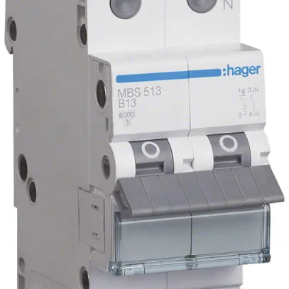 Disgiuntore Hager MCB quickconnect 2P 1 230V tipo B 13A Icn 6kA Icu 10kA 2UM 