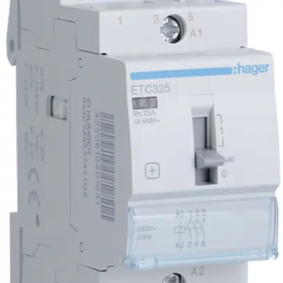 Contattore AMD Hager 230VAC 3 chiusura 0 apertura 25A funzione giorno/notte 2UM 