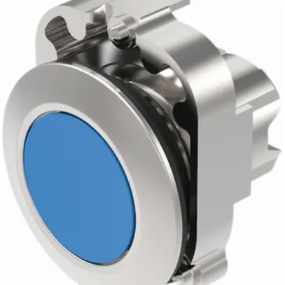Interrupteur INC EAO45, R, bleu, anneau gris sable, plat 