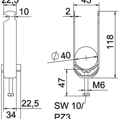 Fixation rapide BET 2056 pied à H matière synthétique 34…40mm 2×câble A2 1.4301 