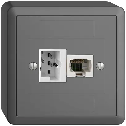 Prise AP 1×T+T,1×RJ45/u 4P EDIZIOdue ITplus ITM gris foncé 