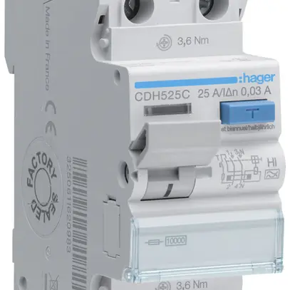 Interruttore differenziale Hager RCCB (RCD) 2P 400V 0.03A tipo A 25A 10kA 2UM 