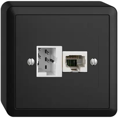 Prise AP 1×T+T,1×RJ45/u 4P EDIZIOdue noir ITplus ITM 