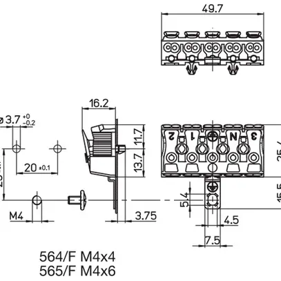 Morsetto di connessione 5P 0.5…2.5mm² leve azionamento staffa messa a terra bi 