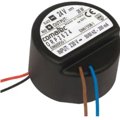 Alimentazione INS Comatec ORP, IN: 230VAC, OUT: 24VDC/26W, cavetti di collega. 