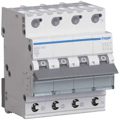 Disjoncteur Hager MCB quickconnect 4P 415V type B 16A Icn 6kA 4UM 