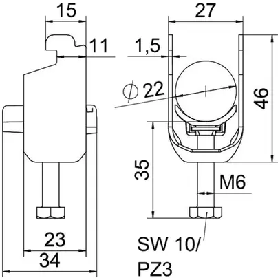 Brida rapida BET 2056 piede a N materia sintetica 16…22mm 1×cavo A2 1.4301 