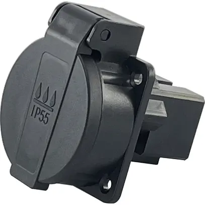 Prise INC T13, 250V, 10A, IP55, clapet, noir 