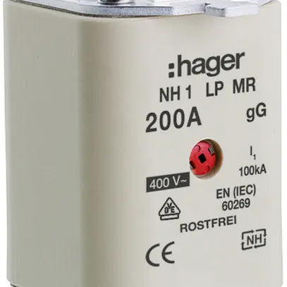 Fusible HPC Hager DIN1 400VAC 200A gG/gL avertisseur central inoxydable 