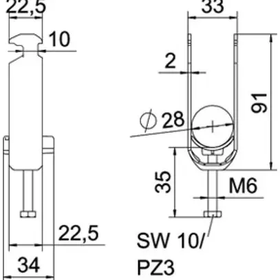 Brida rapida BET 2056 piede a H materia sintetica 22…28mm 2×cavo A2 1.4301 