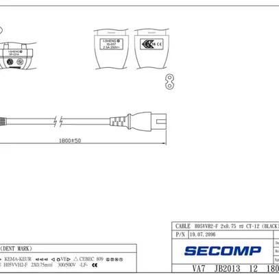 Cavo d'apparecchi ROLINE T26 → C7 2×0.75mm² 250VAC/2.5A nero 1.8m 