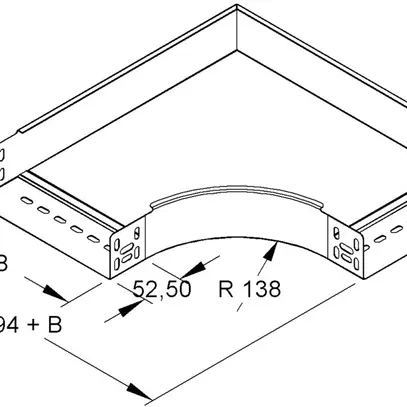 Gomito orizzontale 90° per can. portacavi 200×60mm zincato sendzimir 