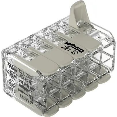 Borne de connexion WAGO 221 10×0.2…4mm² levier 32A 440V gris transparent 