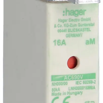 Fusible HPC Hager DIN000 690VAC 16A aM avertisseur double inoxydable 