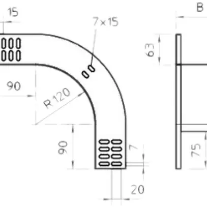 Gomito esterno Bettermann verticale 90° 60×600mm zincata a caldo a immersione 